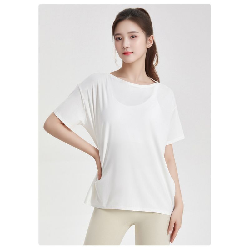 

Yoga Clothing Top Blouse Women s Short Sleeve Loose Thin and Breathable Ice Silk Cool Feeling Casual Fitness Quick-Drying Sportswear Summer Cloud White S