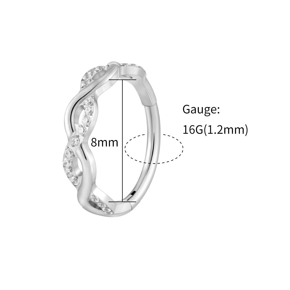 Right Grand ASTM F136 Titanium Twisted Rope Huggie Hoop Earring 16G Infinity CZ Hinged Clicker Septum Nose Ring Earlobe Piercing