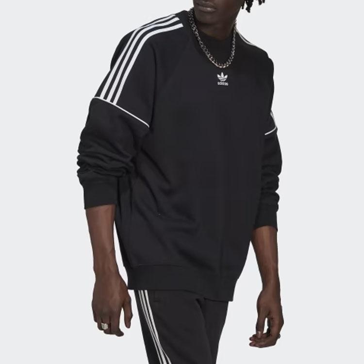 Adidas Originals Trefoil Logo 3-Stripes Crew Neck Long Sleeve Sweatshirt Men Tops Black HK7344