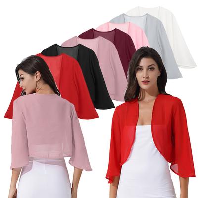 Damen-Strickjacke mit 3/4-Ärmeln, Chiffon-Bolero, eleganter Sommer-Damen-Hochzeitsstola, Bolero, Brautstola, Abend-Vertuschung
