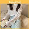 T-shirt til piger, sommer, langærmet, let, ensfarvet, oversized, med broderi, til afslappet brug