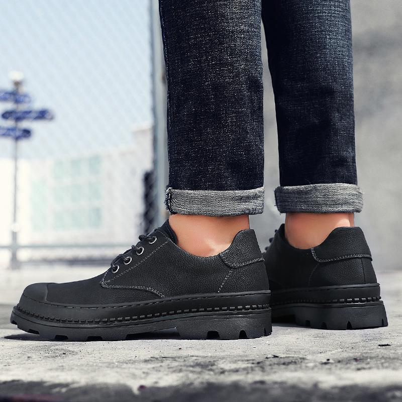 Fashion Shoes Men lace up oxfords Genuine Leather Casual Outdoor Wear-Resistant Fashion Comfortable Round Toe Walking Elegant Shoes