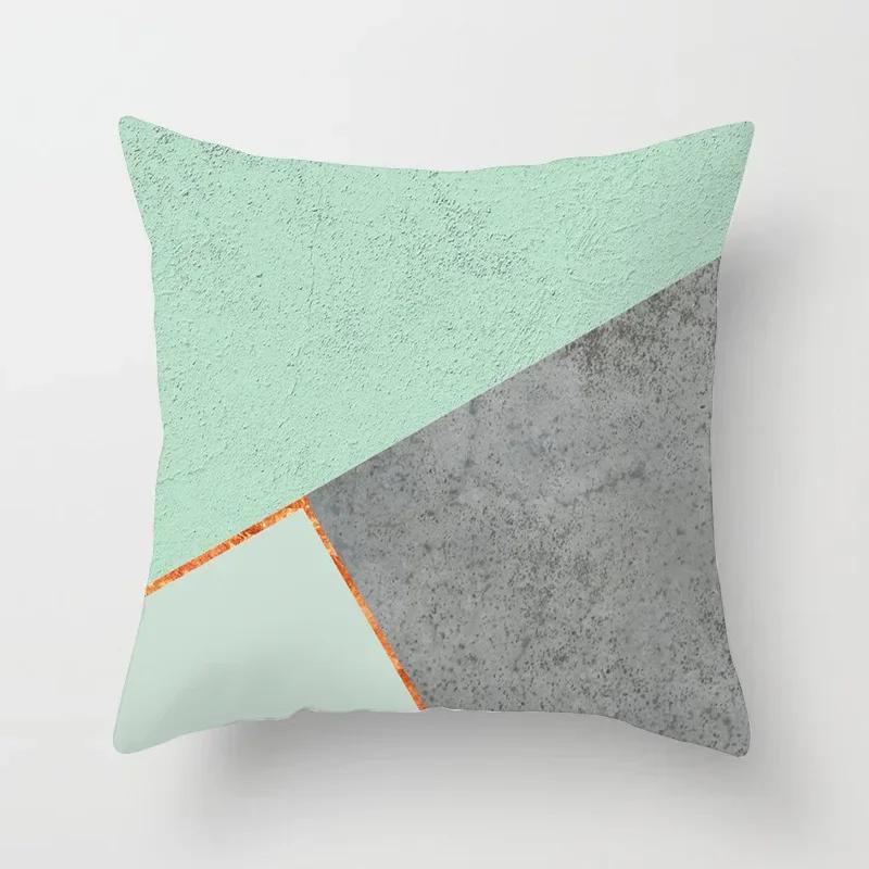 Mint Green Geometric Printed Pattern Cushion Cover for Home Living Room Sofa Decoration Square with Polyester Pillowcase