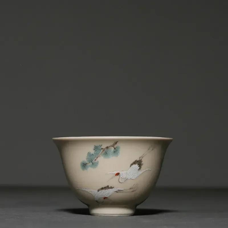 1 Pc Chinese Handmade Ceramic Teacup Travel Meditation Tea Cup Hand Painted Flowers and Plants Tea Bowl Porcelain Tea Set