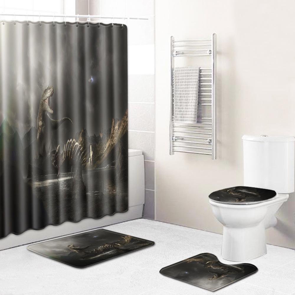 Skull Shower Curtain Floor Mat Combination Four-Piece Set Bathroom Toilet Carpet Shower Room Mat Foot Mat