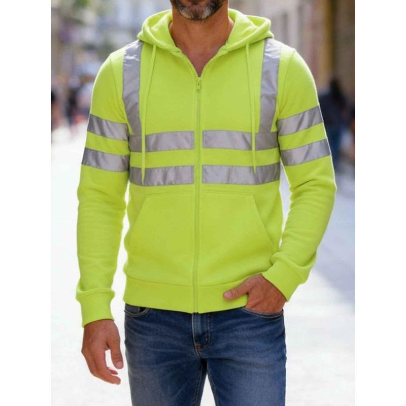2026 Trending Men's Apparel: Everyday Outdoor, Hiking, Reflective Stripes, Zippered Hooded Top, Jacket, Men's