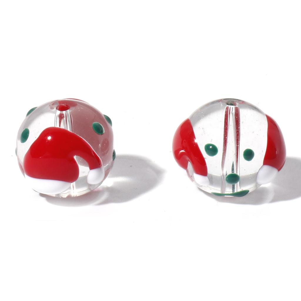 5 PCs Round Christmas Lampwork Glass Beads Multicolor Xmas Tree Snowman Enamel DIY Making About 14mm Dia, Hole: Approx 1.5mm