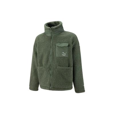 Puma FW22 siuvinėtas logotipas Sherpa striukė unisex viršutiniai drabužiai žalia 539570-64