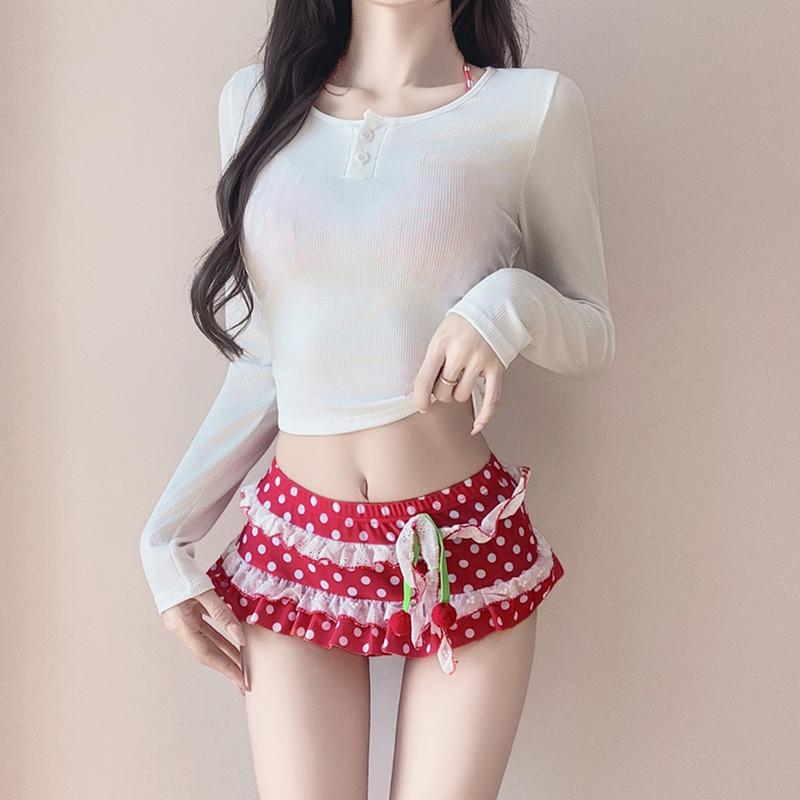 Costume da Bagno Bikini a Tre Pezzi 'Dopamine Girl' con Stampa Ciliegie