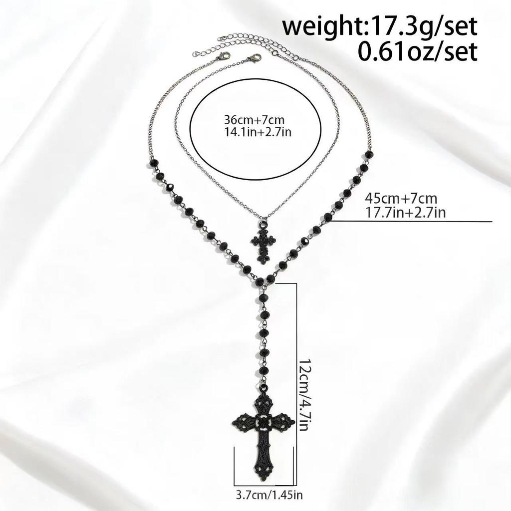 Gothic Dark Layered Cross Pendant Necklace for Women - Exaggerated Niche Design