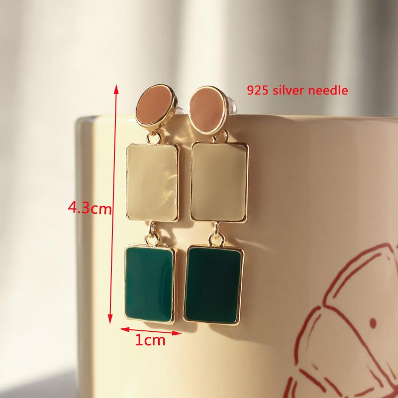 New Square Long Hanging Earrings for Women Colorful Enamel Geometric Statement Dangle Earrings Girls Drop Earrings pendientes