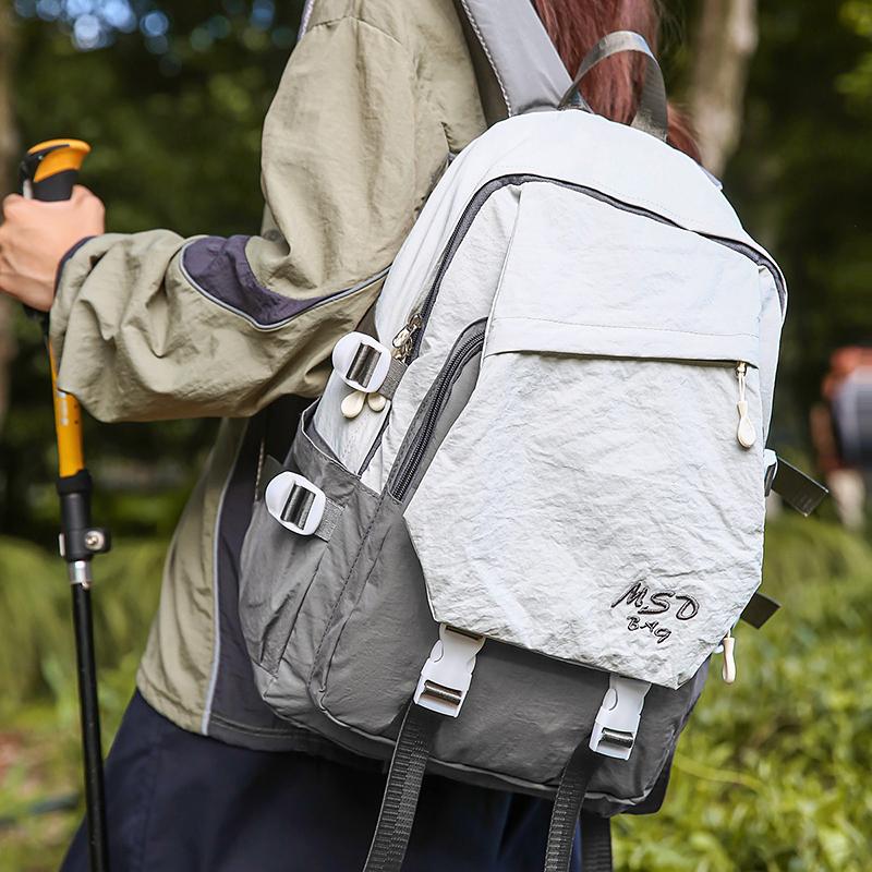 Women Contrast Color Backpack Junior High School Student Schoolbag Large Capacity Outdoor Mountaineering Backpack