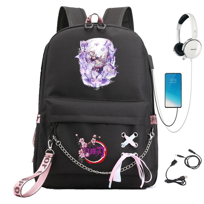 Anime Cosplay School Backpack With Chain Strap Teens - Lightweight Waterproof Canvas Rucksack High Students