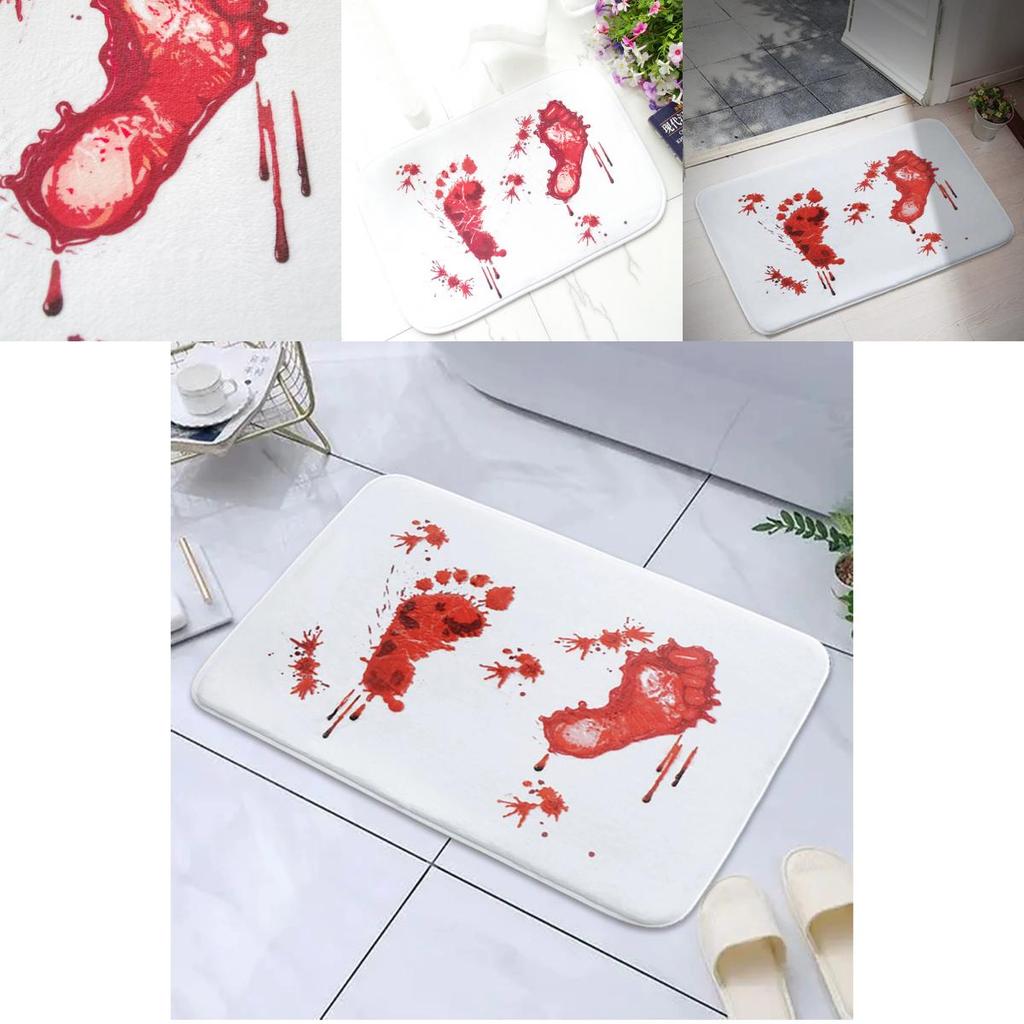Halloween Cartoon Door Mat With Blood Footprint Pattern For Home Entryway Decor
