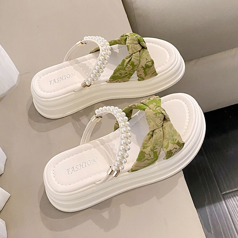 Women's Sandals Pearl Roman Style Platform Green Ladies Shoes Beach 2025 Luxury Summer Comfortable Cheap Liquidation Sale Sales