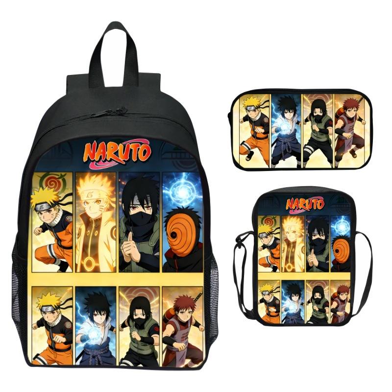 Set Zaino Anime Naruto 3 Pezzi Zaino Scuola Elementare Cartone Animato Stampato Leggero Multitasche