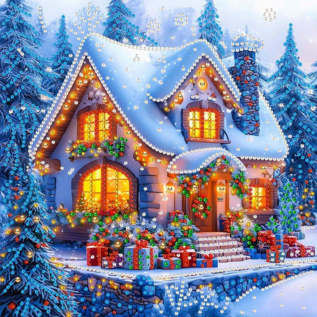 Christmas House Diamond Art Kits for Home Wall Decoration DIY Gem Art Diamond Painting Kits Diamond Dots Gem Art 11.81x11.81in
