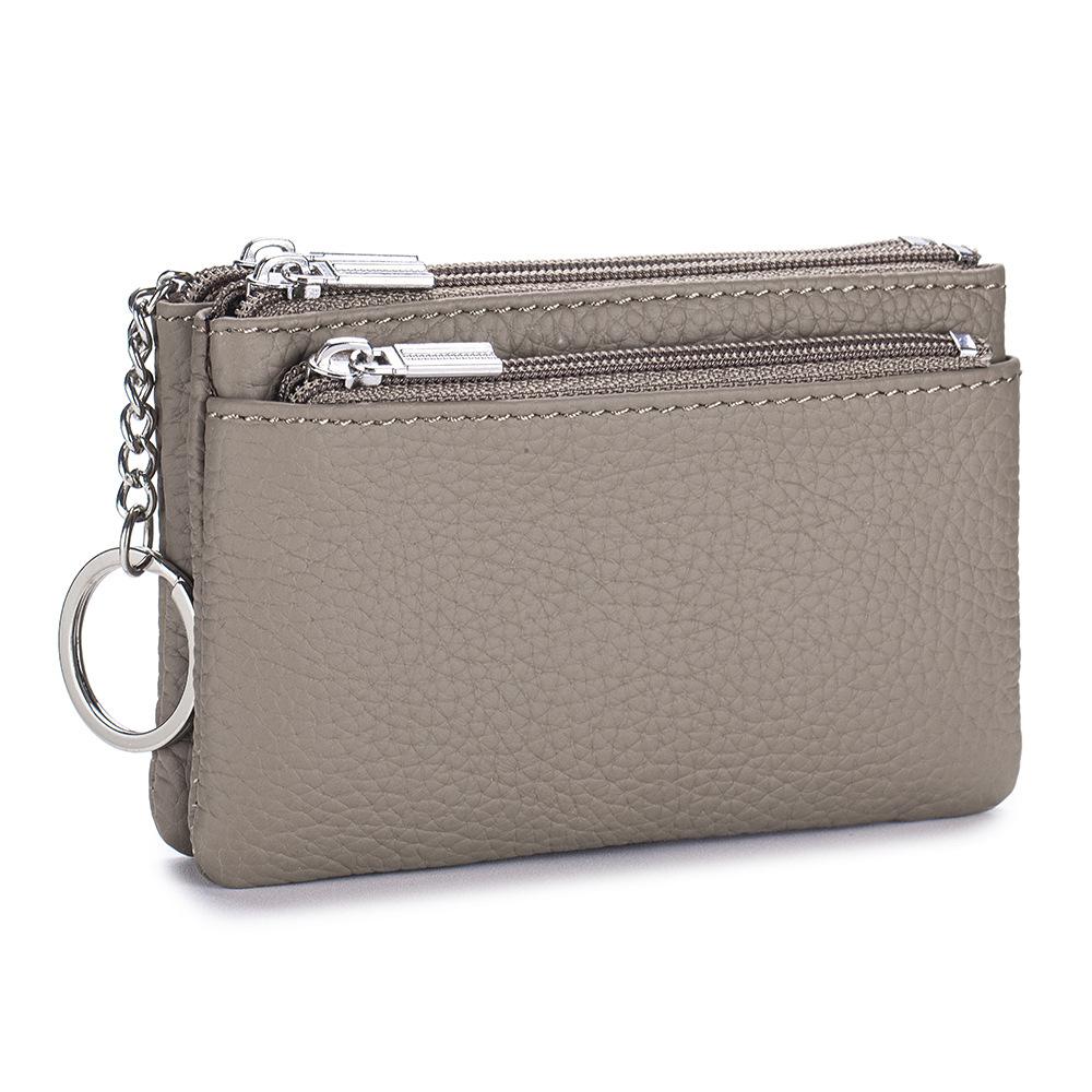 New first-layer cowhide simple women's zipper change bag three zippers large-capacity storage bag coin bag
