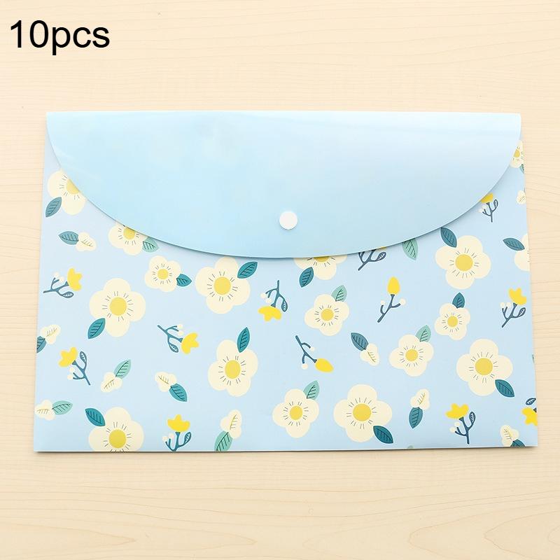 10pcs A4 Document Bags Transparent PVC Snap Folders Cute Floral Designs Test Paper Bags Creative Storage Office School Supplies