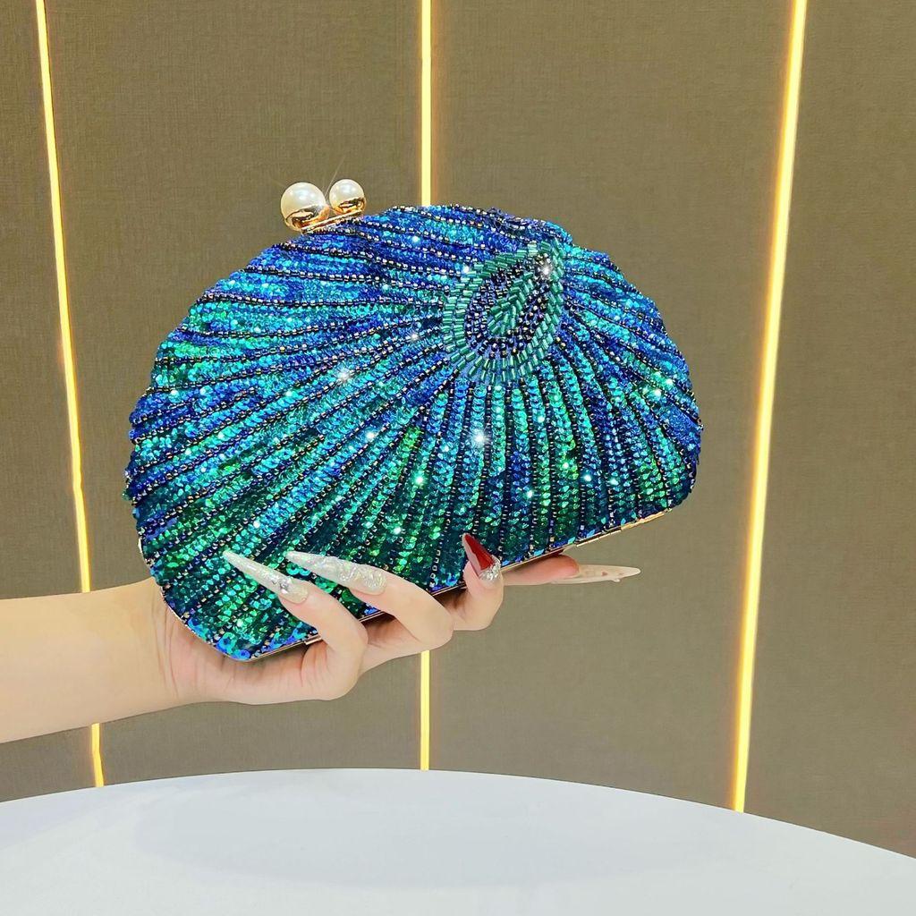 Handbag Pearl Embellished Clutch With Shell Appearance Design For Evening Party Dress