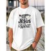 European Sizes Men's White T-shirt, Blessed by God, Loved by Jesus Design