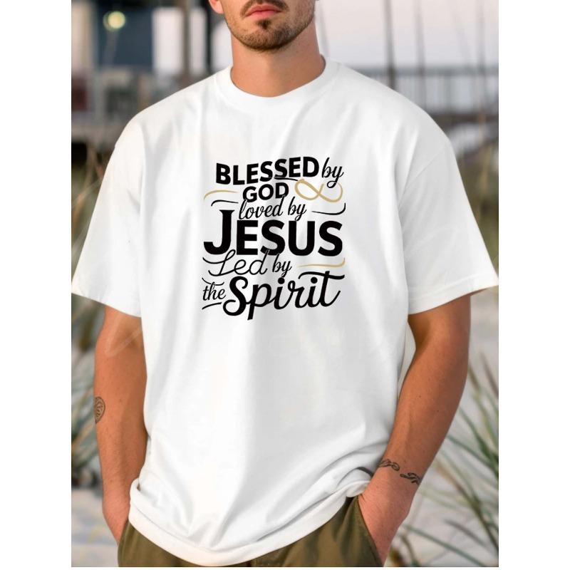 

European sizes Men s White T-shirt, Blessed by God, Loved by Jesus Design 4XL білий