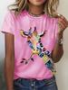 Rundhals Kurzarm Aquarell Giraffe Blumendruck T-Shirt Damen Outfits Lässig Tägliche Kleidung Sommer Damenkleidung