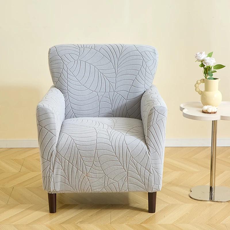 Ettfarget Jacquard Lenestoltrekk Elastisk Blad Enkelt Sofatrekk Støvtett Altomfattende Sofatrekk for Stue Hjem