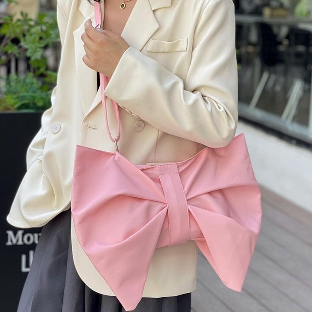 Elegant Large Capacity Bowknot Tote Fashion Zipper Handbag Pleated Bow Crossbody Bags Travel