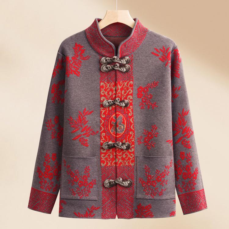 Women's Clothing, Mother-in-law's Wedding Banquet Fashionable Tops, Mother's Spring and Autumn New Winter Sweater Jacket Thickened