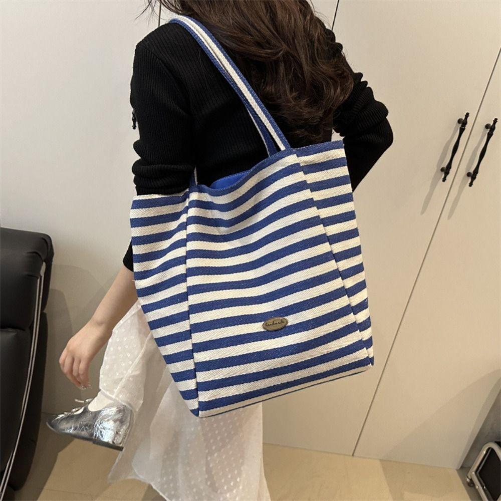 

Commute Stripe Canvas Bag Striped Tote Bag Simple Cloth Shoulder Bag Girls рожевий