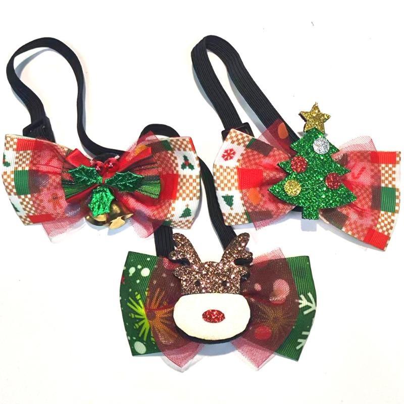 Christmas Pet Bow Ties With Adjustable Neck Strap Cute Festive Patterns For Small Dogs Cats Holiday Photoshoots