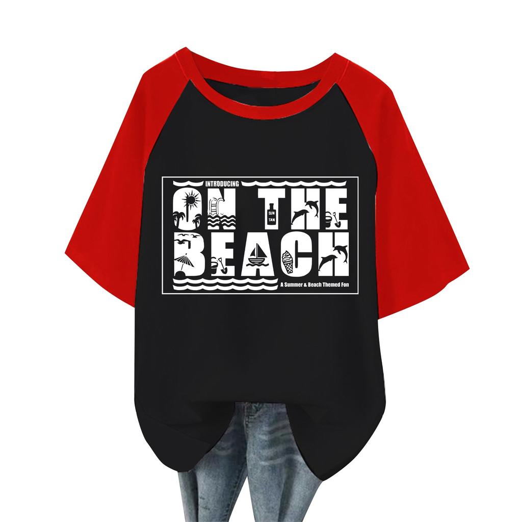 Dame Avslappet Mote Komfortabelt Temperament Strandtre Havtrykk Raglanermer T-skjortetopp