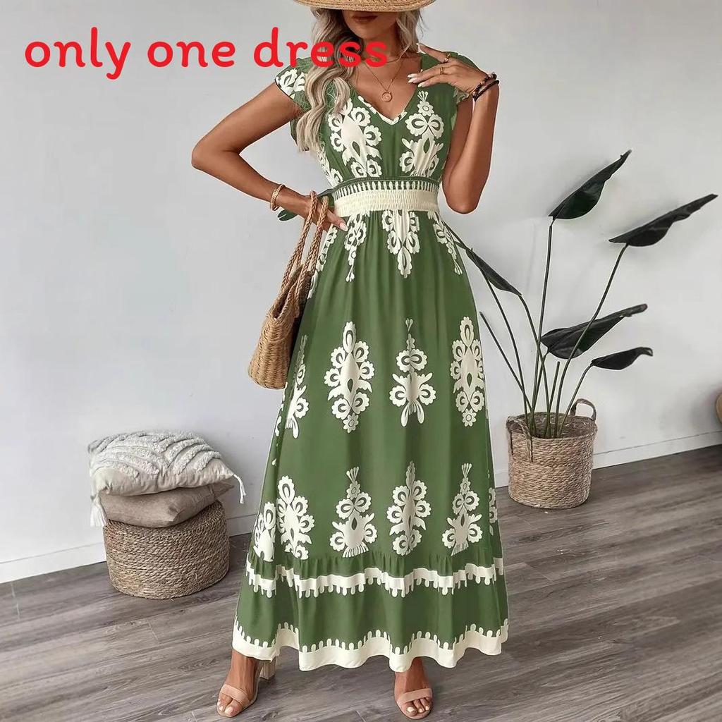 Polyester Beach Dress With 3d Print Vneck High Waist For Summer Vacation