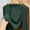 Double Sided German Velvet Base Shirt for Women's Autumn and Winter Basic Round Neck Brushed Long Sleeved Warm Inner Elastic Top