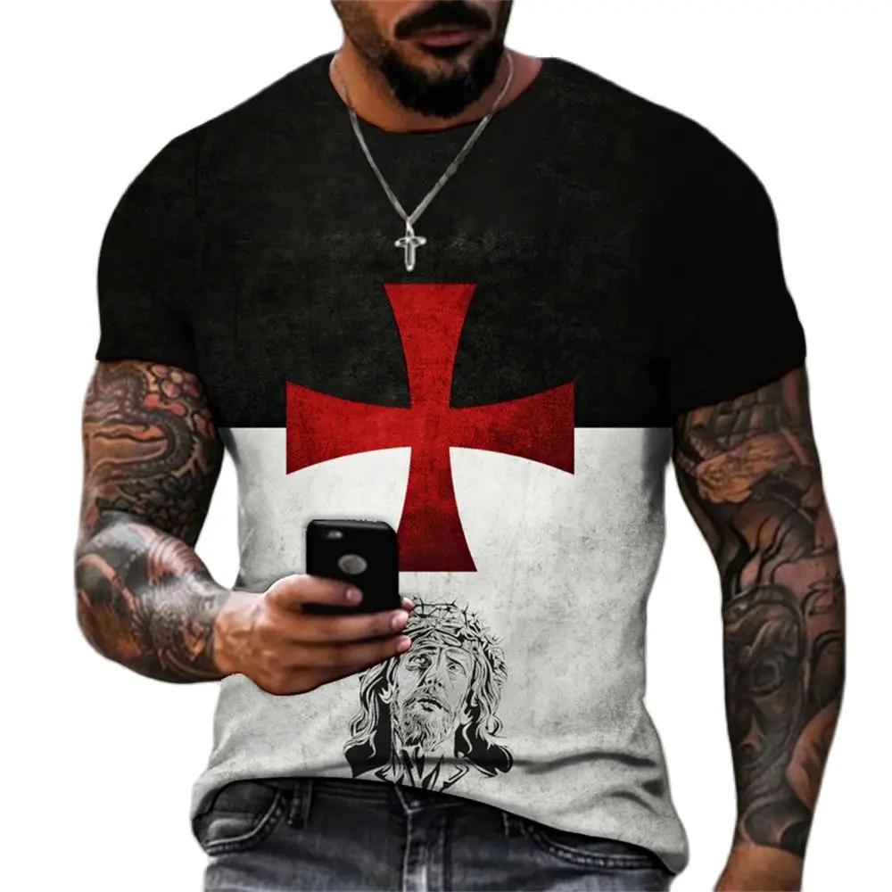 Christian Mens Clothing T Shirts Oversized Vintage T Shirt Gothic Jesus Christ Cross 3D Print O-neck Tops Hip Hop Short Sleeve