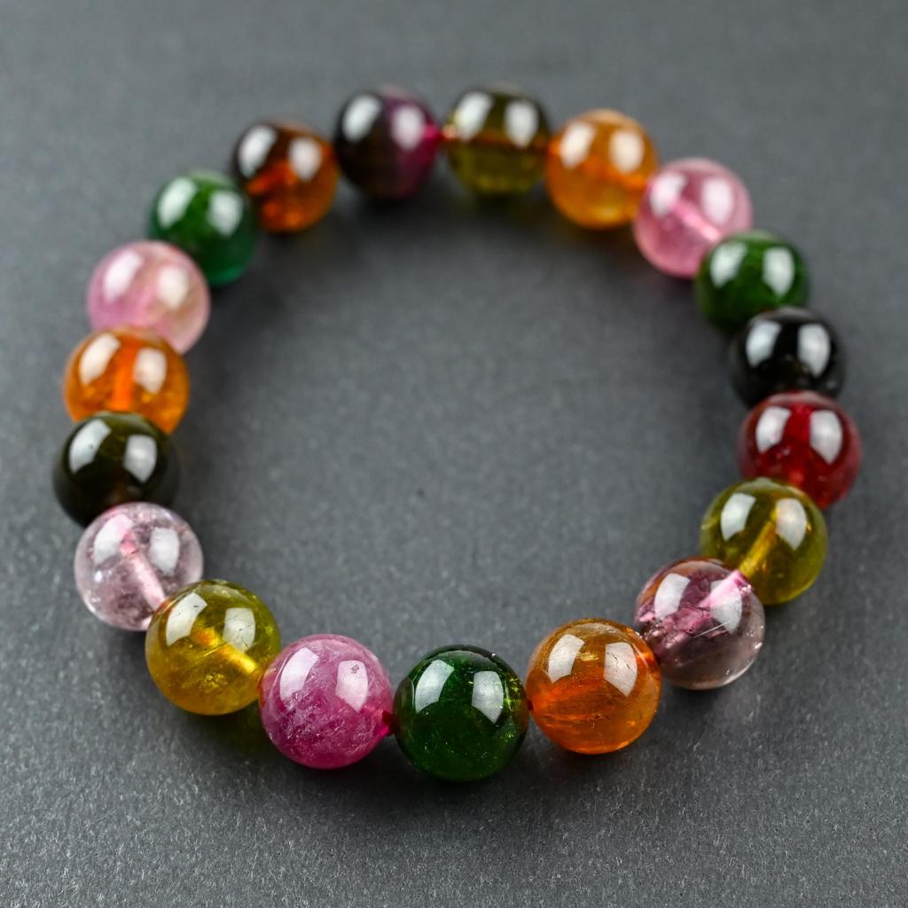 Tourmaline 11mm Inner Natural Power Stone [Eigado] Multi-Colored Bracelet, Beads, Diameter Approx. 17cm, Stone,