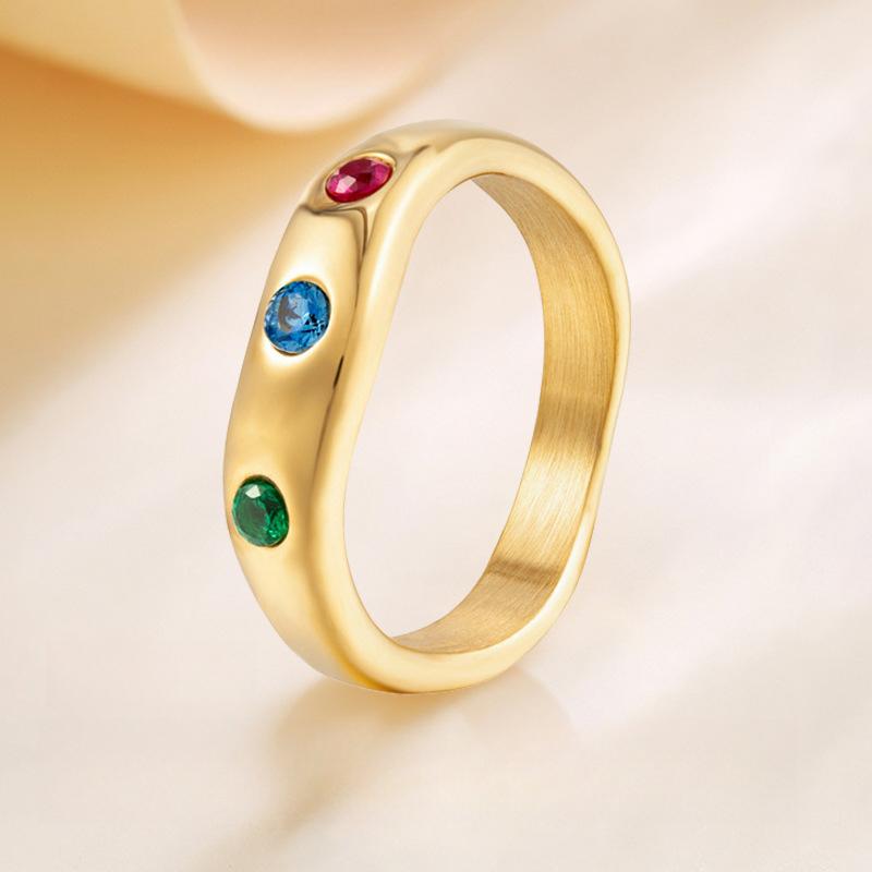 Korean Version of Retro Niche Gemstone Ring Simple Ins Zircon Non-fading Ring Women's Electroplated Titanium Steel