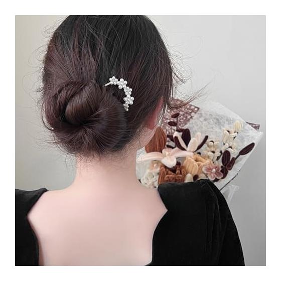 Kanzashi Hairpin Japanese Hair Accessory Pearl U-Comb Wedding Kimono Coming of Age Ceremony Recital 5-Flower Chain S