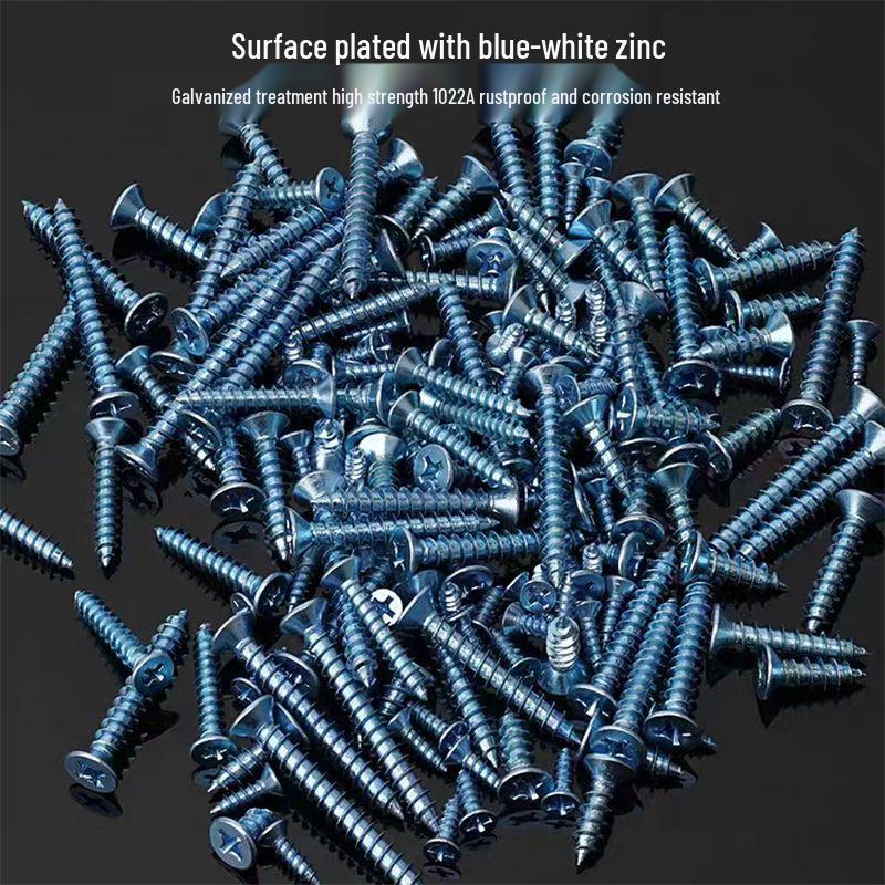 High-Strength Phillips 1022A Self-Tapping Wood Screws, Blue-White Zinc, M4/M5 for Curtain Installation and Woodworking.