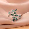 New Fashion Green Crystal Leaves 925 Silver Personality Temperament Creative Exquisite Opening Rings R376