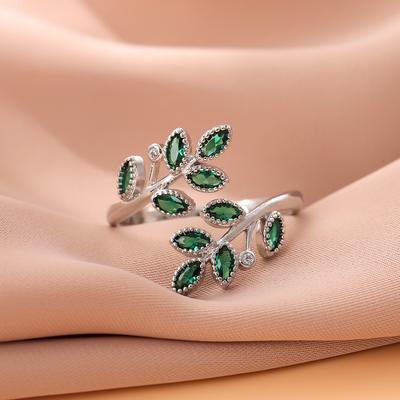 Nueva Moda Hojas de Cristal Verde Plata 925 Personalidad Temperamento Creativo Exquisito Anillos Abiertos R376