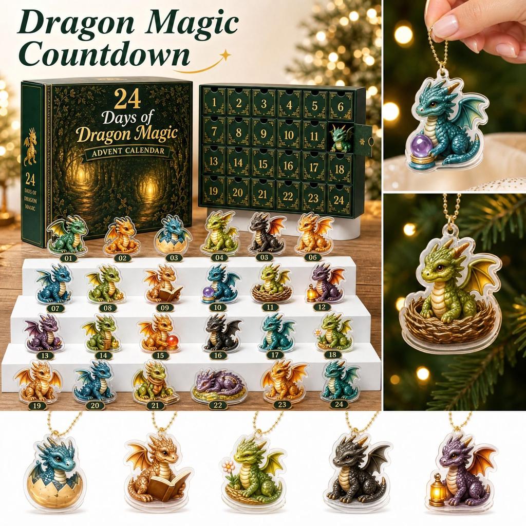 Christmas Village Advent Calendar with Acrylic 2D Flat Hanging Ornaments - Set for Holiday Decor