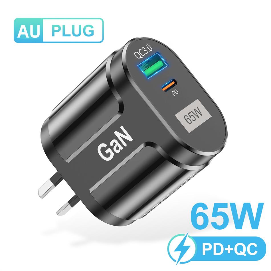 Australian Plug 65W Gan Charger for Australia New Zealand AU Plug PD 33W Fast Charger QC 3.0 USB Adapter for iPhone Sony