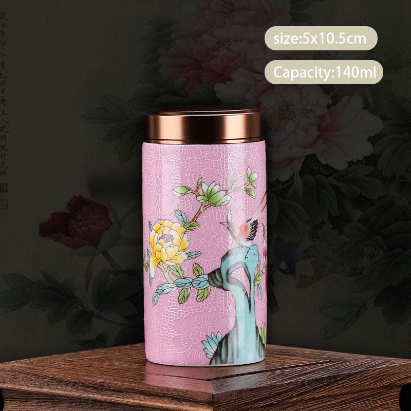 Chinese Enamel Color Flower and Bird Tea Caddy Ceramic Tea Jar Sealed Container Travel Tea Box Coffee Candy Storage Tank Teaware