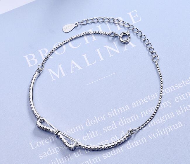 Hot Sale Fashion Silver Color Bracelet Chain Bownot Inlaid Zircon Plata Pendant Bracelet Chain for Women's Wedding  Gift