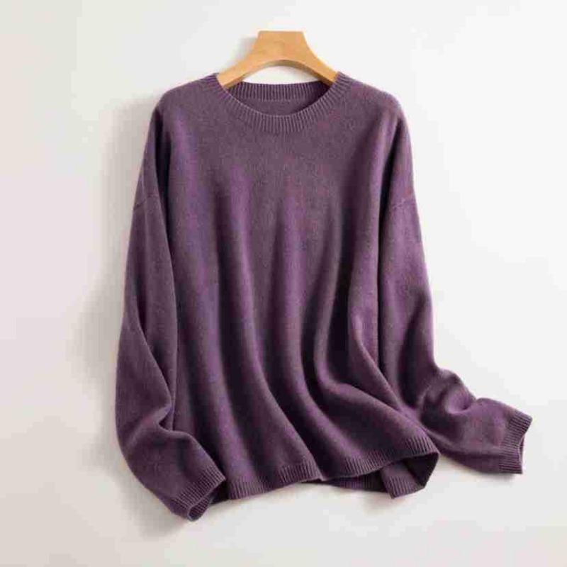 

Crew neck casual solid color commuting pure wool knitted top women s versatile loose high-end bottoming shirt L