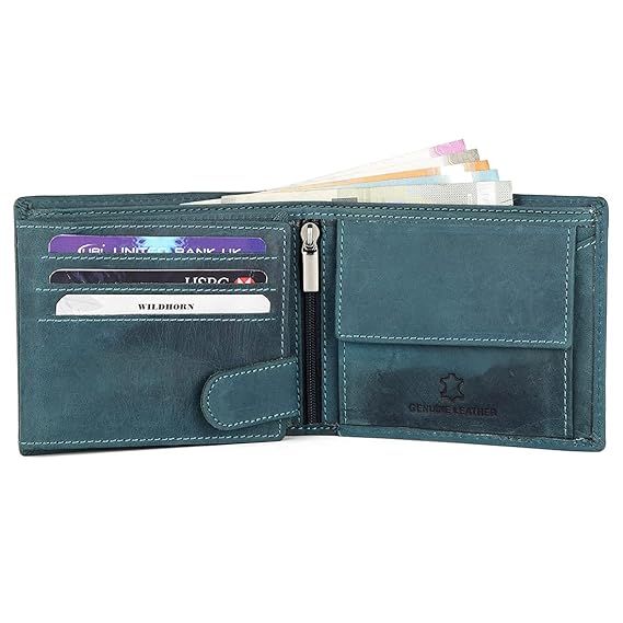 Blue Leather Men's Wallet & Belt Combo Set