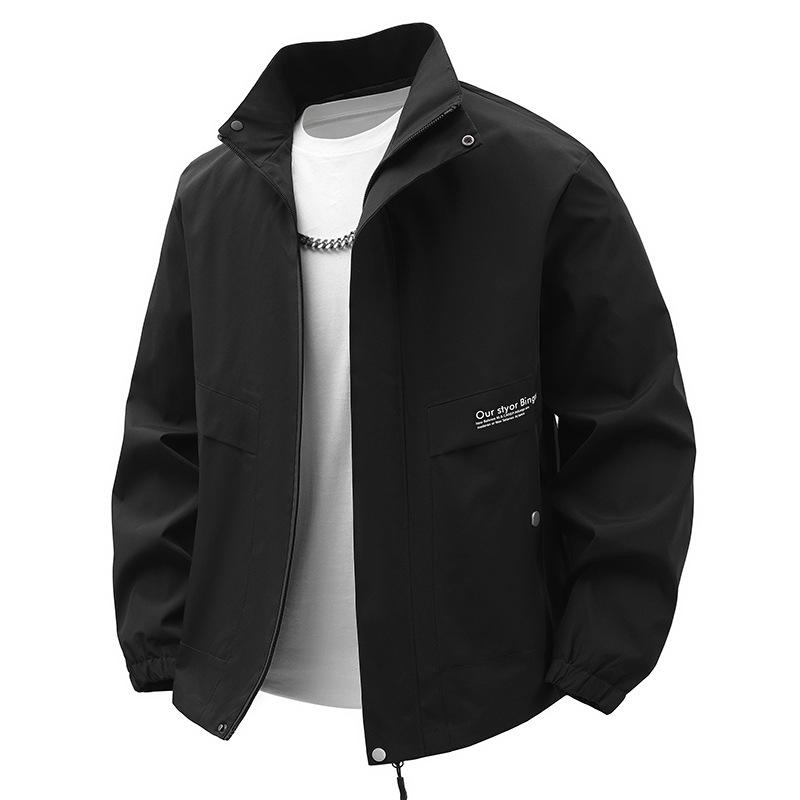 

Stand-up Collar Jacket Men s Spring and Autumn New Korean Style Casual 3XL чёрный