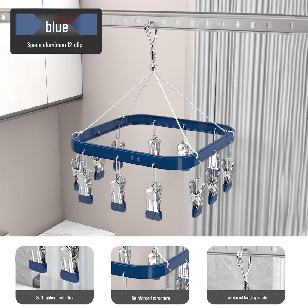 Aluminum Alloy Multi-Clip Drying Rack for Socks and Underwear